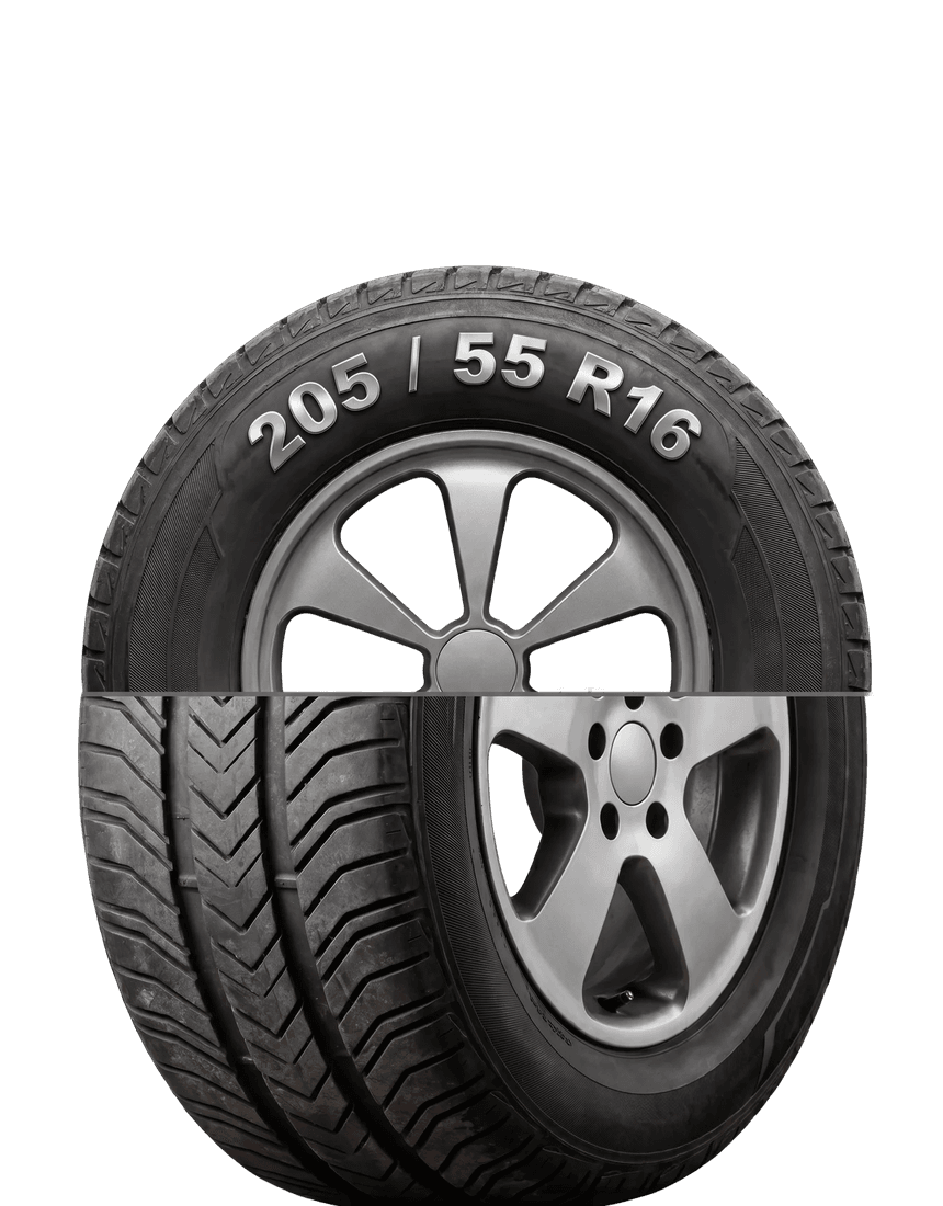 Diagrama de medidas del neumático: 205/55 R16