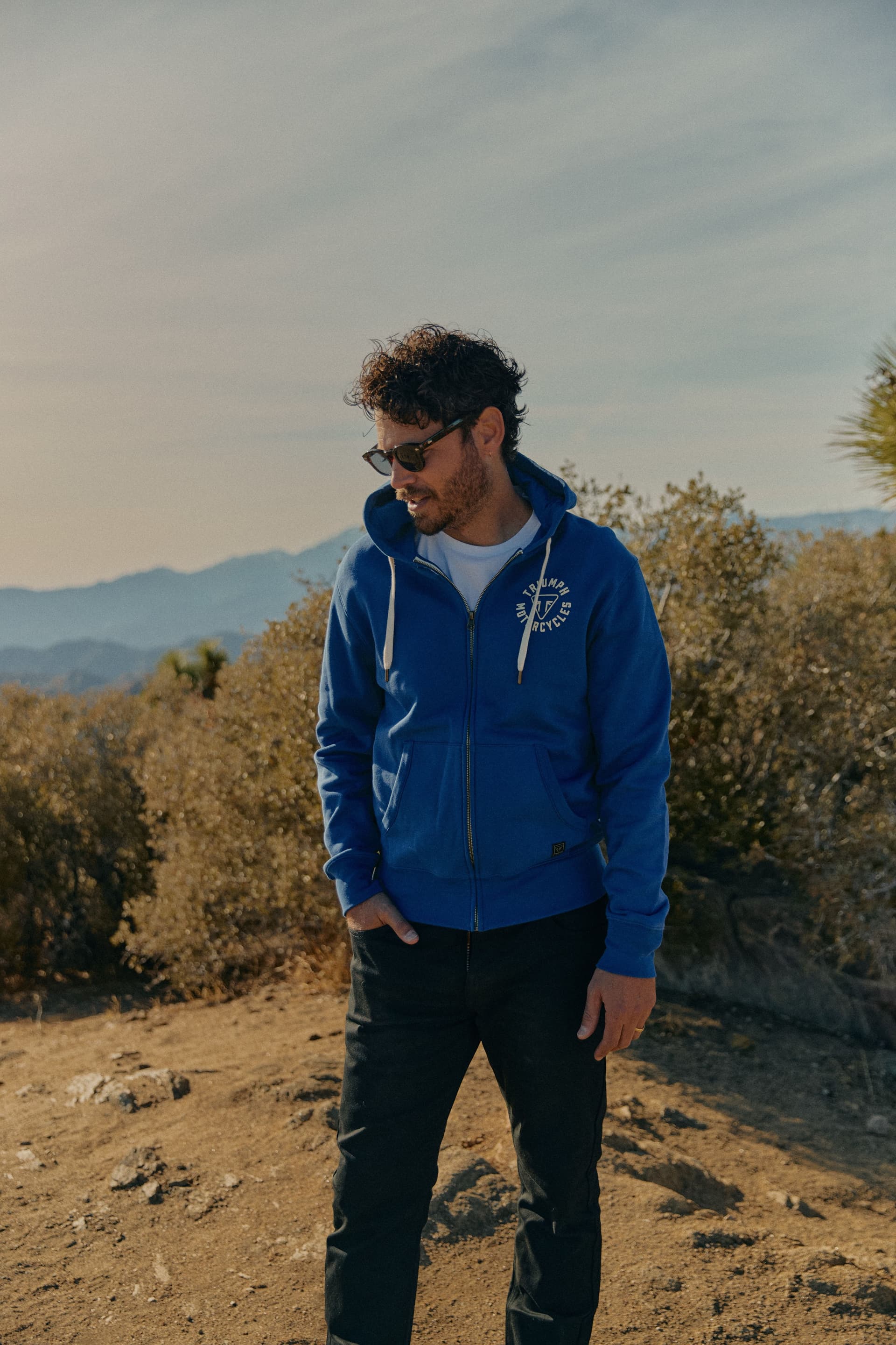 Campera Hoodie Algodón Con Capucha Azul Triumph Original